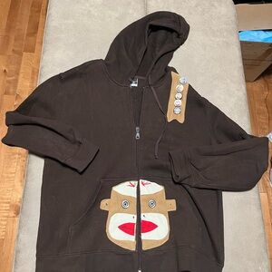 Cheetah Brown Hoodie with Monkey Face Design kids size 14/16